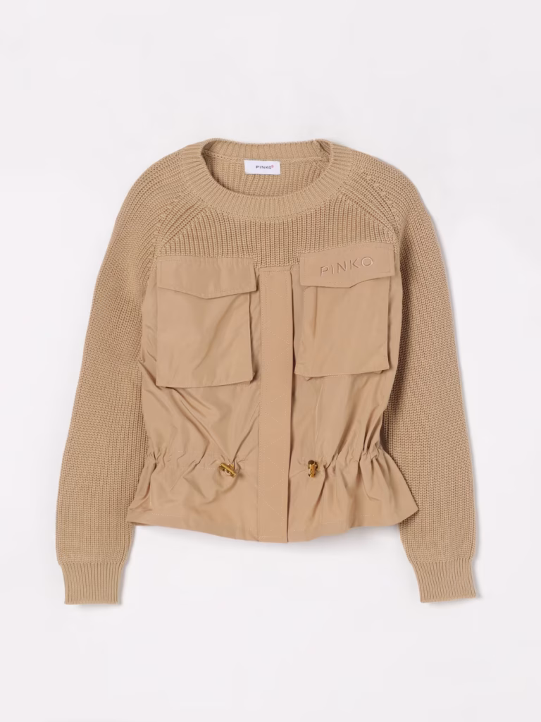 Pinko Pullover verde LS con tasche sul davanti